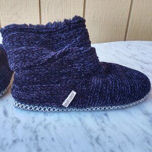 MUK LUKS COZY BLACK  CHENILLE ANKLE BOOTIE SLIPPERS WOMENS LARGE  9 10